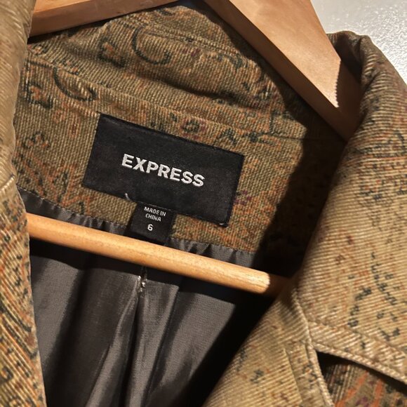 Vintage Express green paisley corduroy coat size 6 - Picture 11 of 15